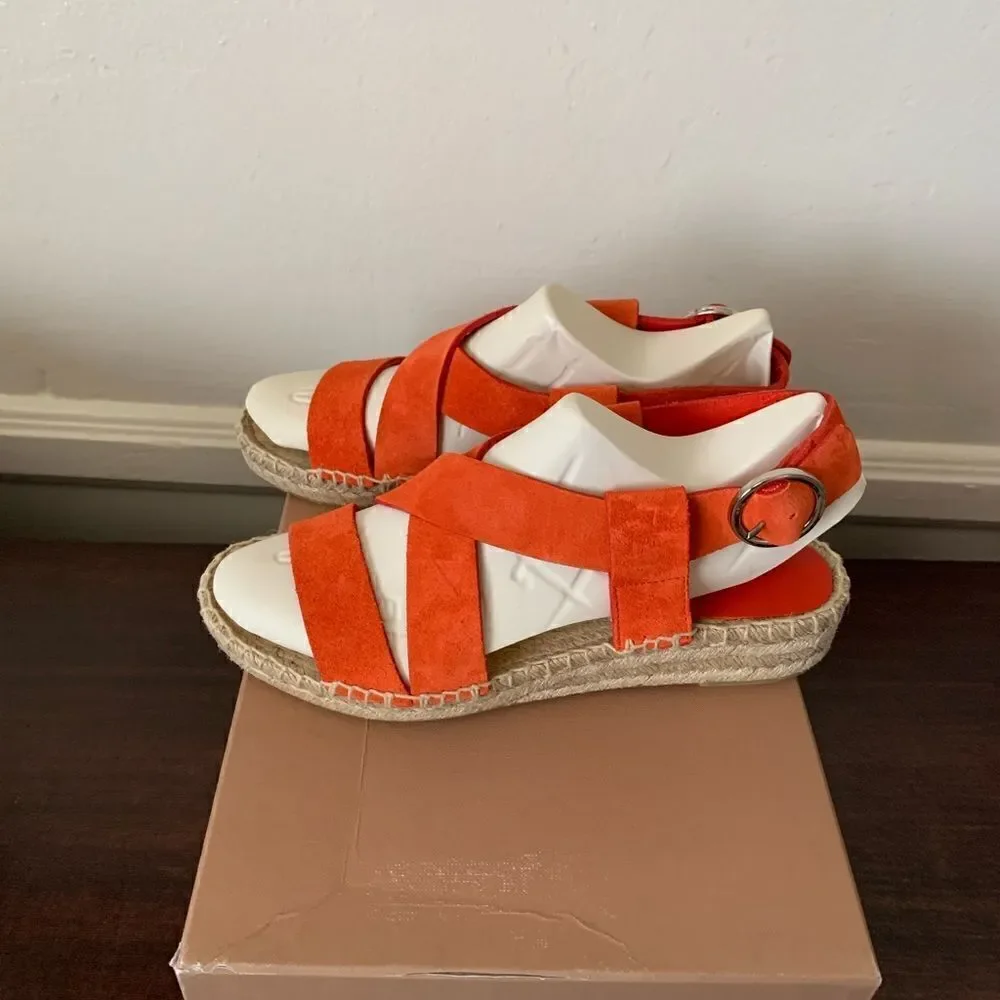 💕Via Spiga Women’s gia suede espadrille wedge strappy sandal in orange Sz 7 NIB